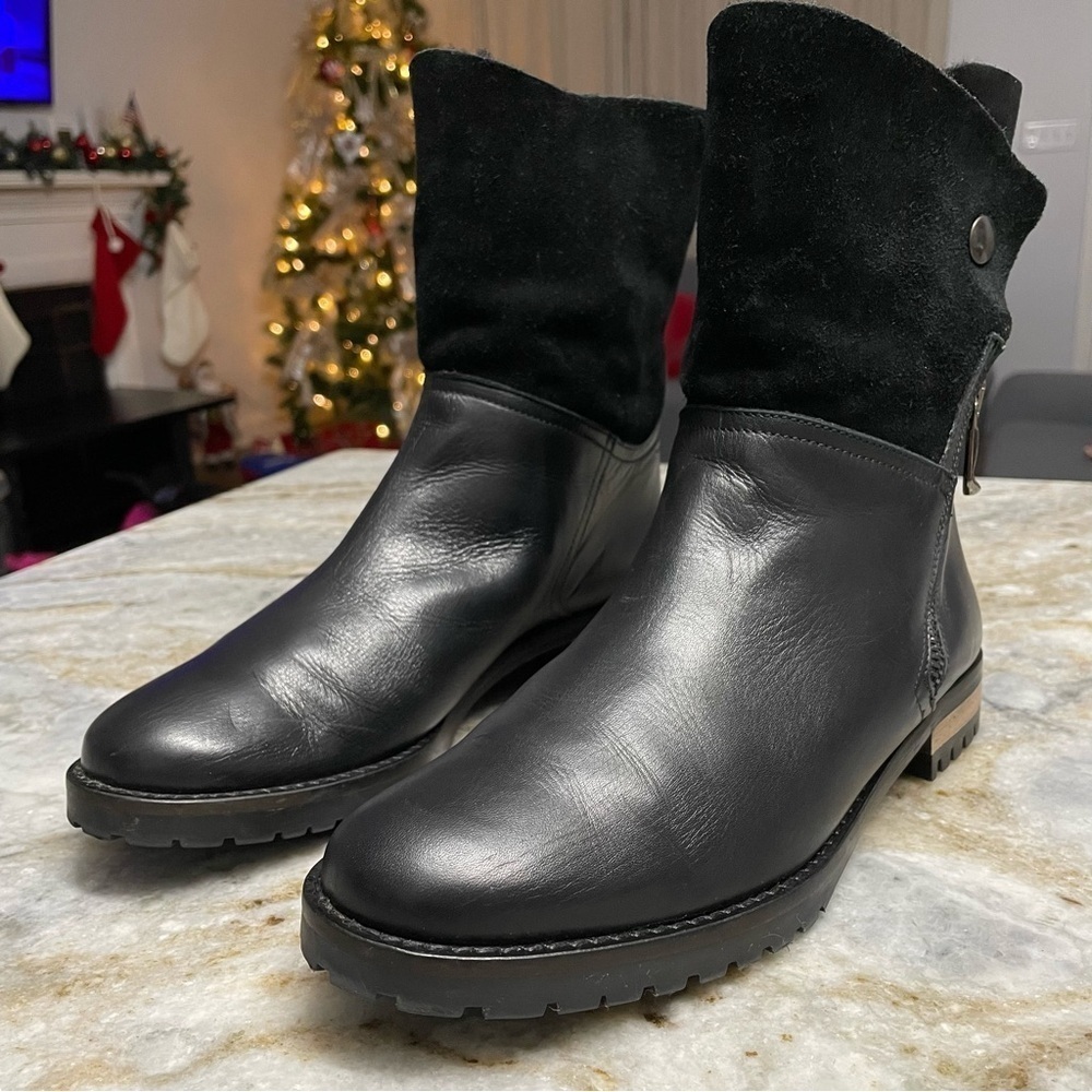 Fabianelli Italian Leather Black Shearling Boots Women's Size 38